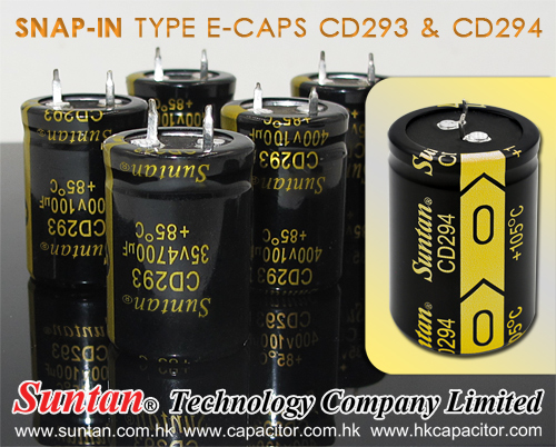 Suntan Update Price for Snap-in Type E-caps CD293 & CD294,Aluminum Electrolytic Capacitors