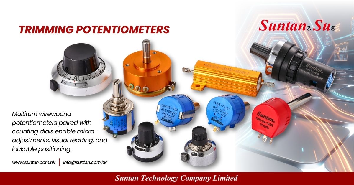 Suntan trimming potentiometer selection guide featuring TSR-3590, TSR-3313, TSR-065, TSR-3224 and TSR-C3305